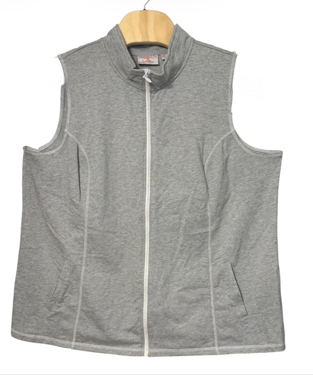 Quacker Factory Sleeveless Mock Neck Rhinestone Embellished Full Zip Vest 3X Plu